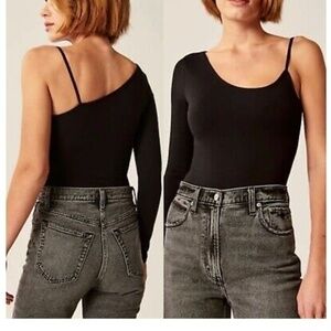 Abercrombie & Fitch Asymmetrical Long Sleeve Seamless Fabric Bodysuit Black Sz M
